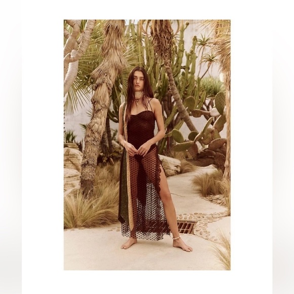 Free People Brown Crochet Asymmetrical Beach Cover Up Dress Boho Resort Small - Picture 14 of 14